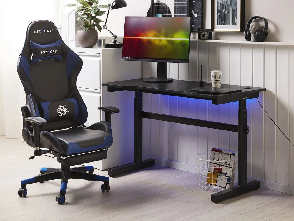 Scrivania da gioco regolabile Gambe in metallo MDF Nero Rettangolare 120 x 60 cm con luci RGB Mobili per ufficio a casa di design moderno