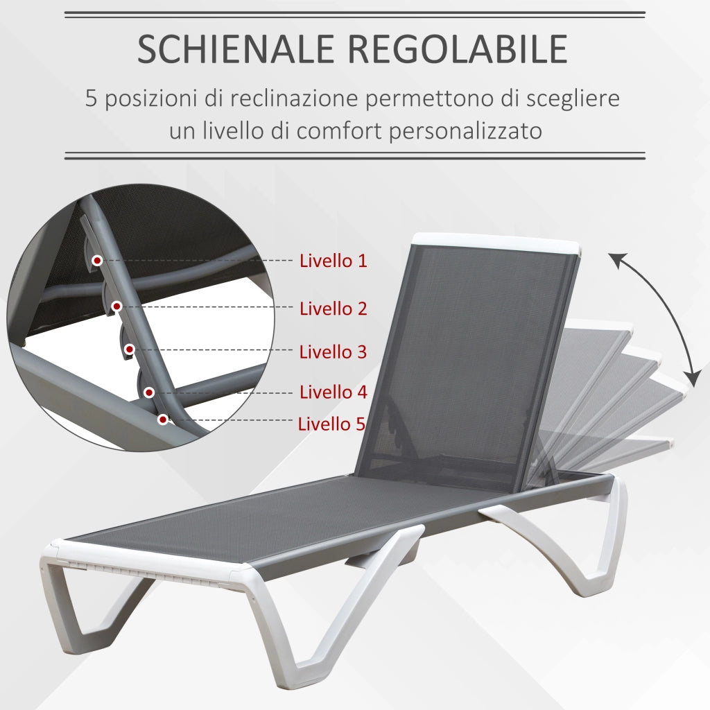 Lettino con Schienale Reclinabile e Rotelle ¨C Minimal ¨C Grigio e Bianco 195x67.5x33 cm
