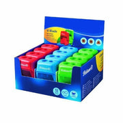 Trade Shop - Confezione 12 Pezzi Temperamatite Temperino V Blade 2 Colorato Con Contenitore -