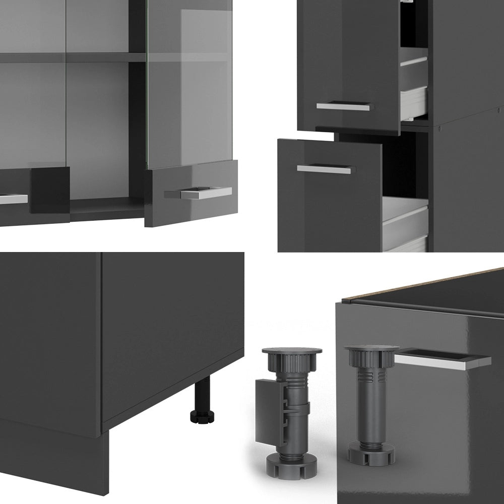 Cucina completa R-Line Antracite lucido/Antracite 350 cm, PL Rovere Vicco