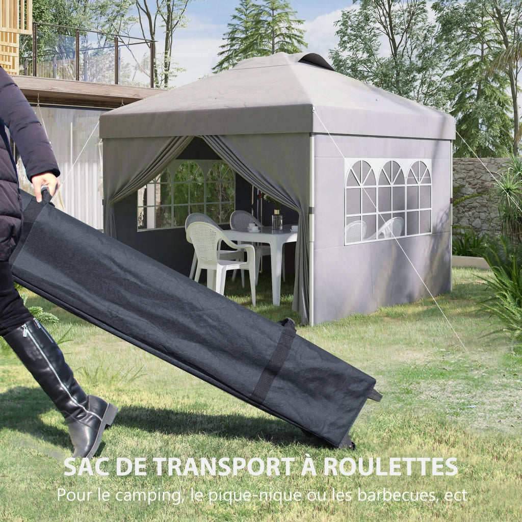 Tonnelle Barnum Pop-up Pieghevole 3x3 ¨C zephmum ¨C Grigio con Finestre e Ruote
