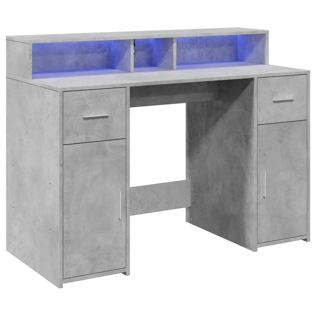 Scrivania con Luci LED Grigio Cemento 120x55x91 cm Multistrato