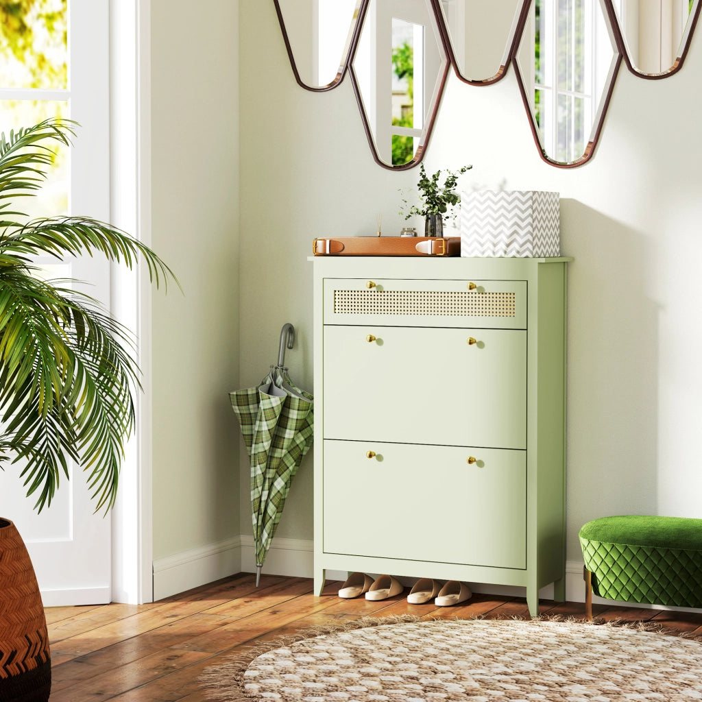 Scarpiera con Cassetto e Ante a Ribalta per 12 Paia ¨C Xylo ¨C Verde 88x30x120 cm