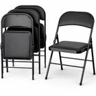 Set 4 Sedie Nere in Metallo e Seduta in Ecopelle Imbottita Sedia Ergonomica