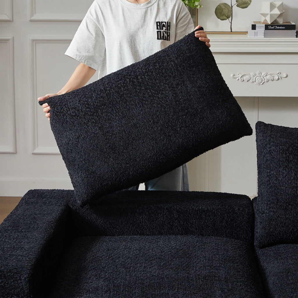 Divano modulare con chaise longue reversibile in ciniglia nero