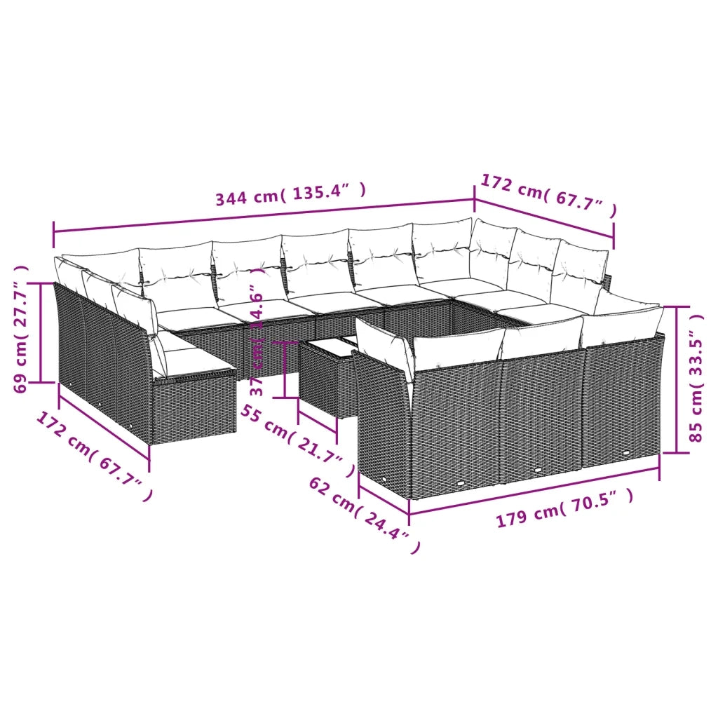 Set Divani da Giardino 14pz con Cuscini in Polyrattan Grigiocod mxl 113508