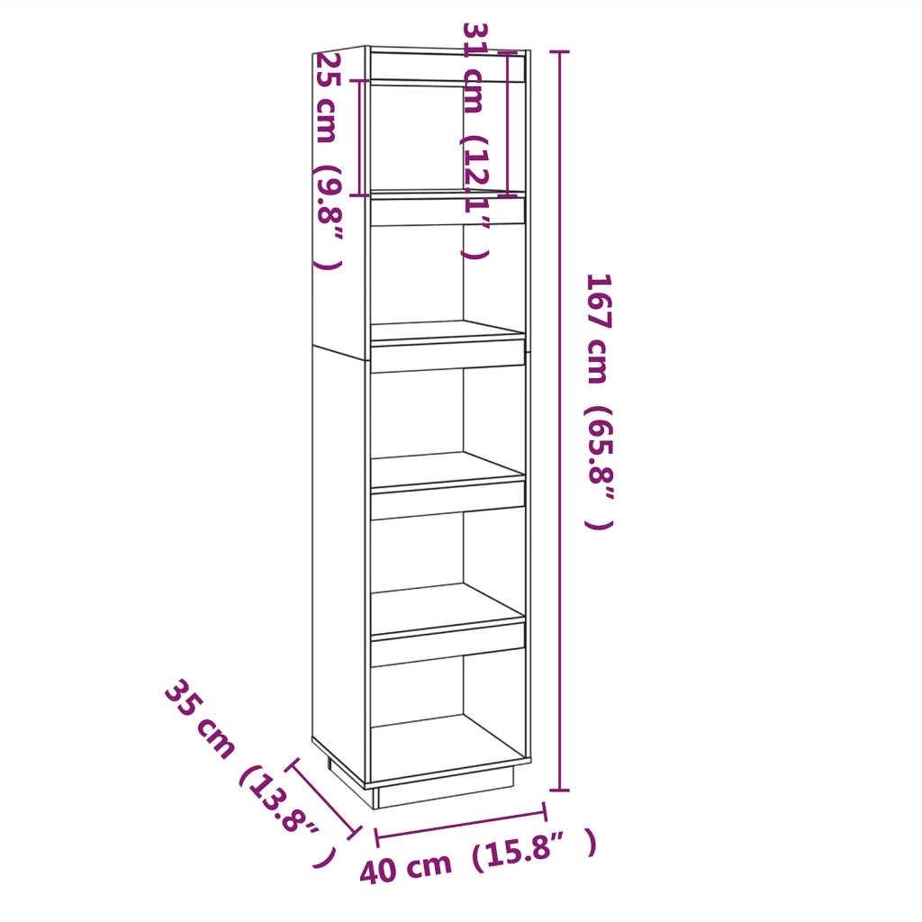 Libreria Divisorio-Scaffale per Libri-Mobile di Stoccaggio Nero 40x35x167 cm in Legno Massello di Pino