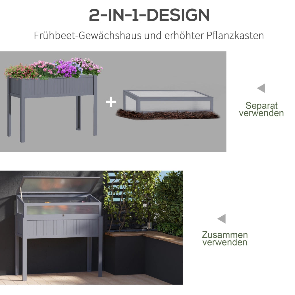 Hochbeet 2-in-1 con serra ¨C zephmum ¨C Polycarbonat Grigio 120x54x112/122 cm