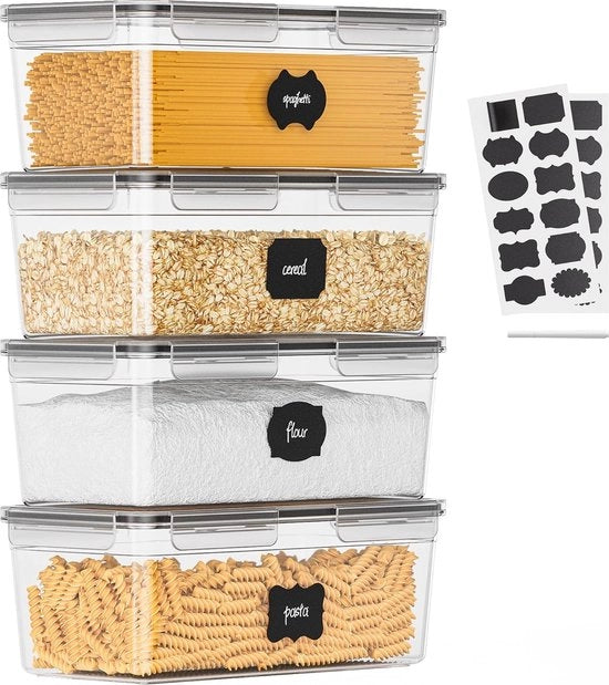 Scatole di conservazione a chiusura ermetica 3,5 l, set da 4, BPA libero, scatola a chiusura ermetica, organizzatore di cucina, scatola di conservazione, scatola di ricarica, conservazione di spaghetti pasta, pasta, conservazione di alimenti