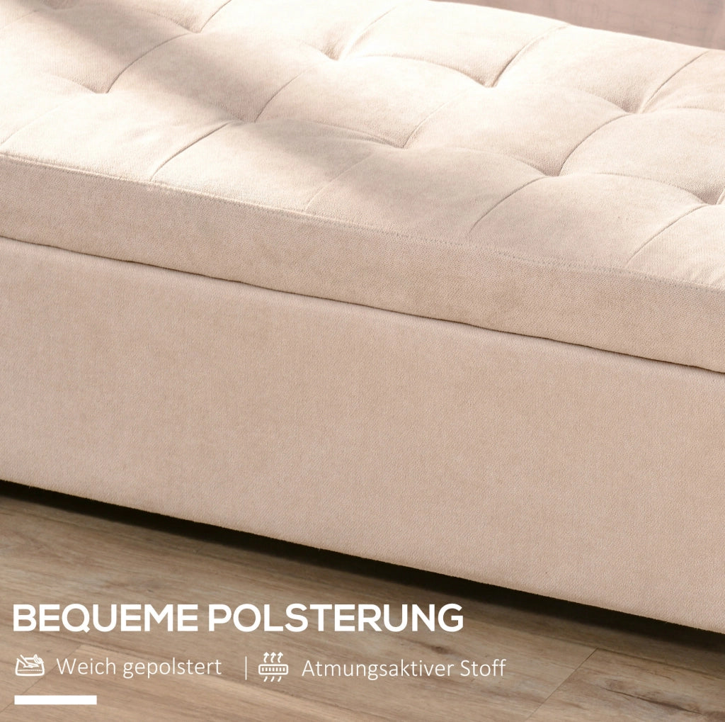 Panca imbottita contenitore beige 125 cm con coperchio