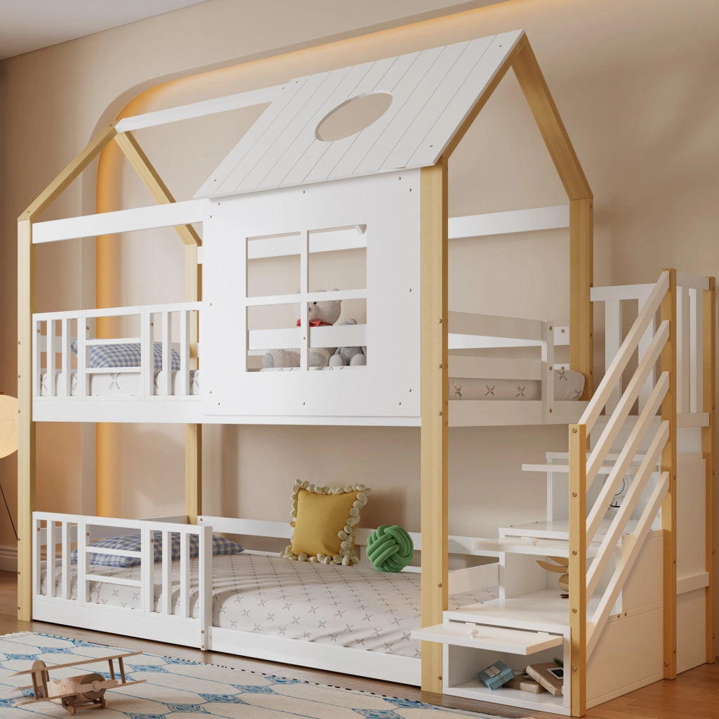 Letto a castello per bambini con scala contenitore 90x200 cm