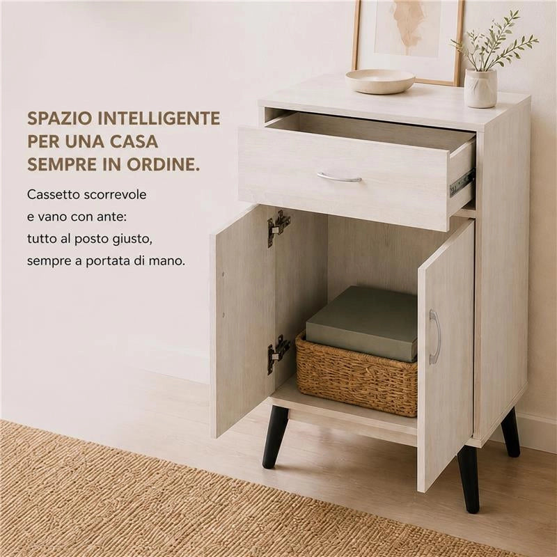 MOBILE IN MDF BIANCO CON 2 ANTE E CASSETTO MISURE: 60X40X74CM