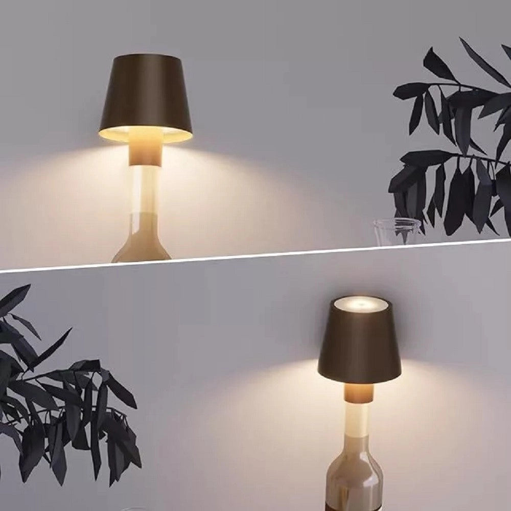 Trade Shop - Lampada Led Per Bottiglia Tappo Tavolo Touch Dimmerabile 3 Tonalità Ricaricabile - Nero
