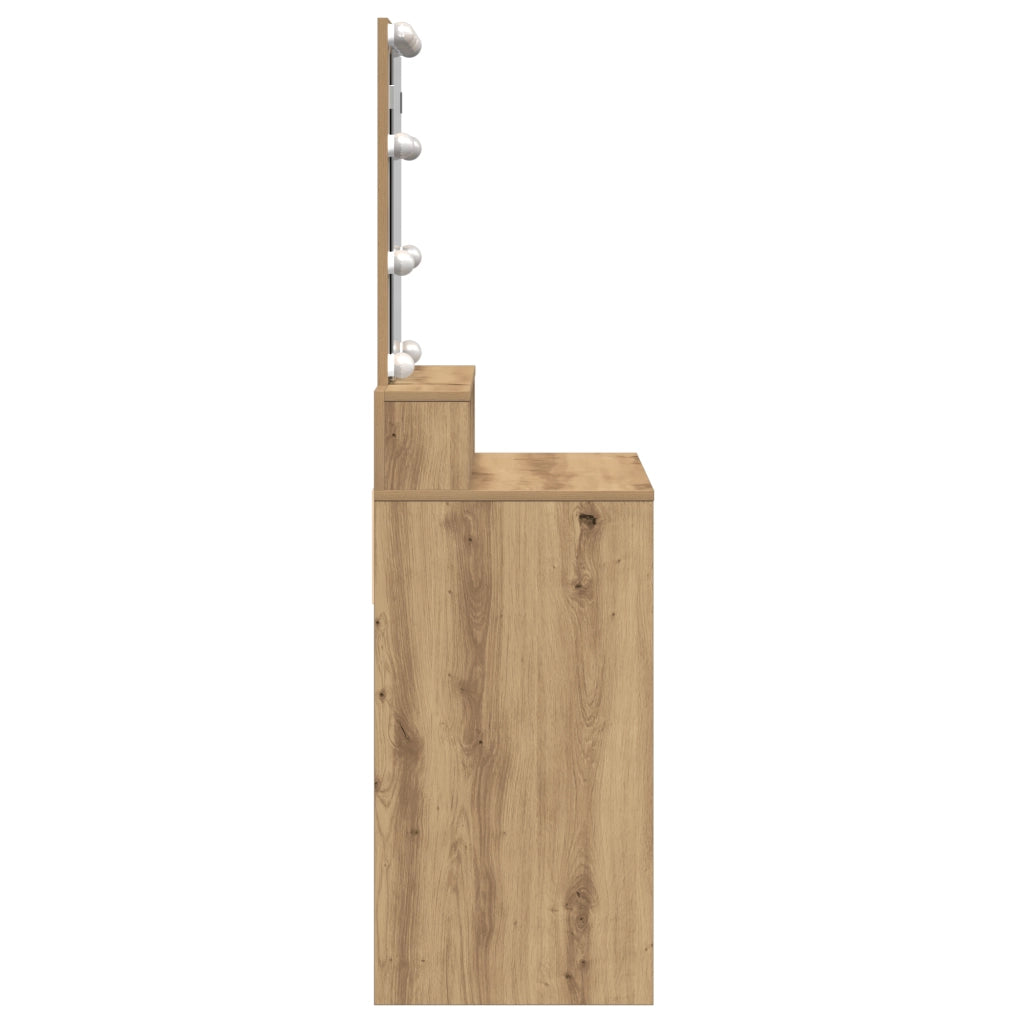 Toeletta con Specchio e LED in Rovere Artigianale in Legno Ingegnerizzato