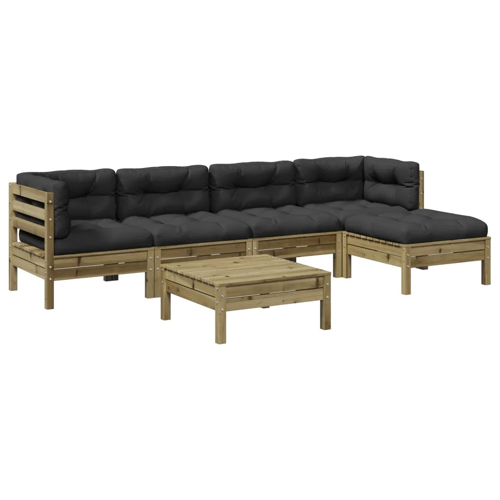 Set Divani da Giardino 6pz con Cuscini Legno Impregnato di Pino