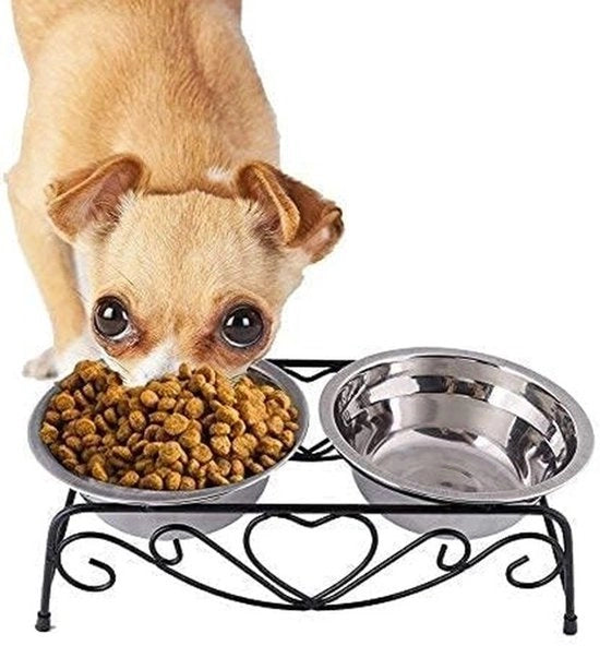 Ciotola Alimentare Elevata - Doppia Ciotola/Recipiente per Cani - Acciaio Inossidabile - Animali Domestici - Progettata per la Igiene - Adatta per Cani di Piccola/Media Taglia