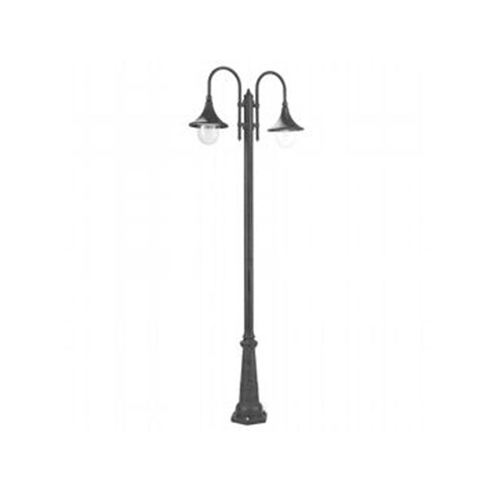 Palo Da Esterno H230Cm Lampara Alluminio E Termoplastica Nero 2 Luci E27