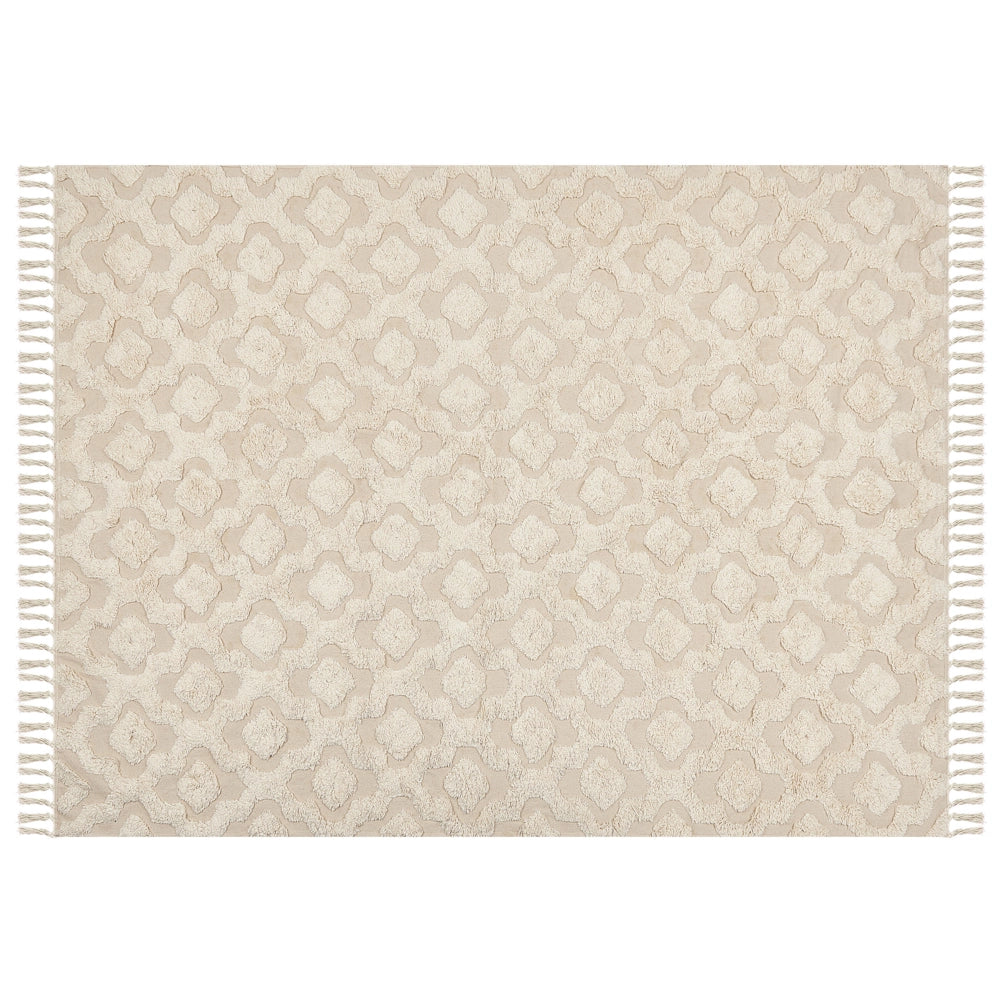 Tappeto in cotone beige 160 x 230 cm motivo geometrico trapuntato minimalista soggiorno camera da letto