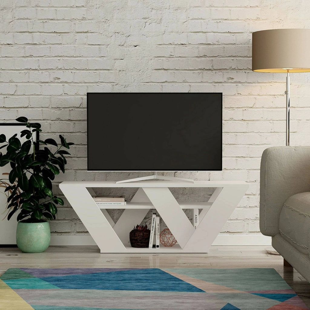 Mobile porta TV Amazzonite, Credenza da soggiorno, Armadio basso per TV, Base parete attrezzata, 110x30h40 cm, Bianco
