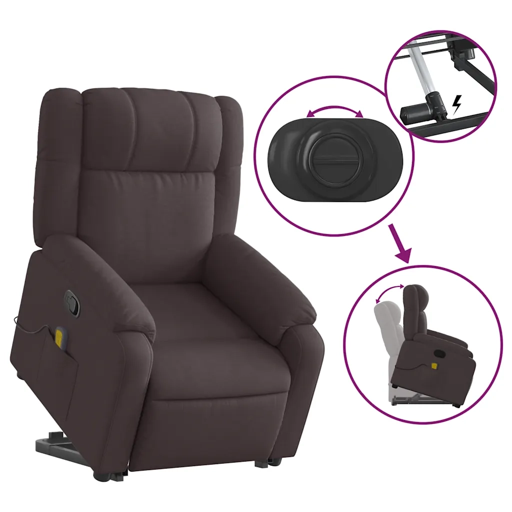 Poltrona Alzapersona Massaggi Reclinabile Marrone Scuro Tessuto 3205219