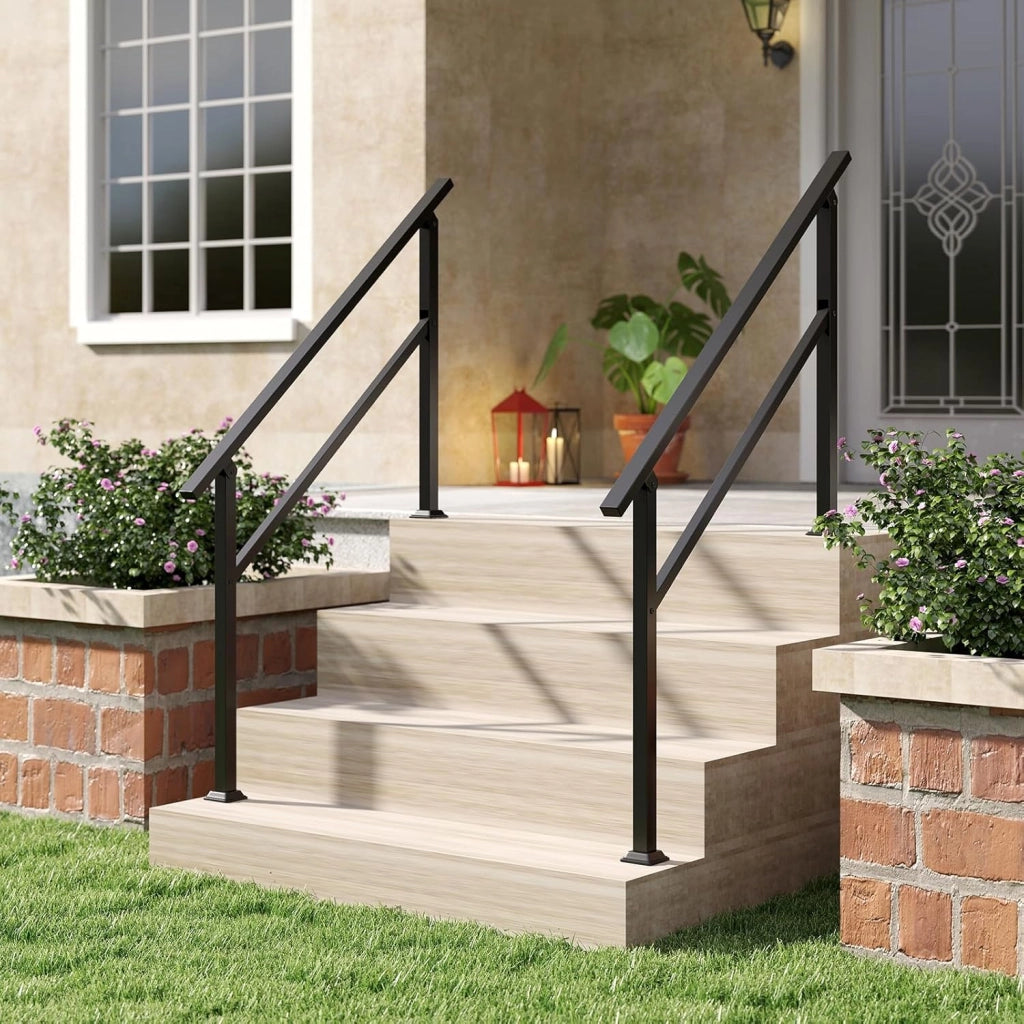 Corrimano per Scala, Corrimano in Metallo per 0-2/3/4 Gradini con Regolazione dell’Angolo, Portata 150 kg, Ringhiera per Terrazzo, Ingresso e Balcone (138 x 92 cm)