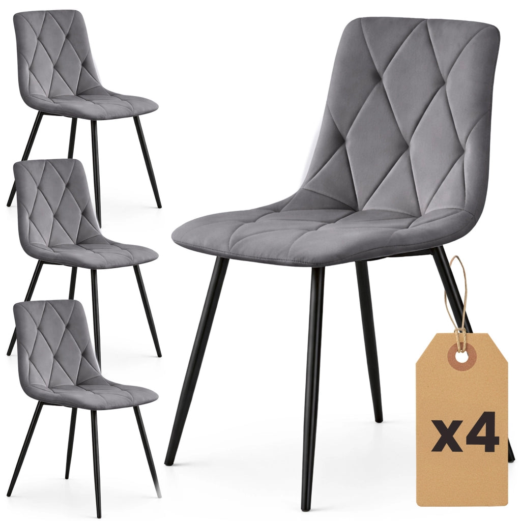 Set di 4 Sedie in velluto trapuntate MILO Grafite Scuro gambe nere