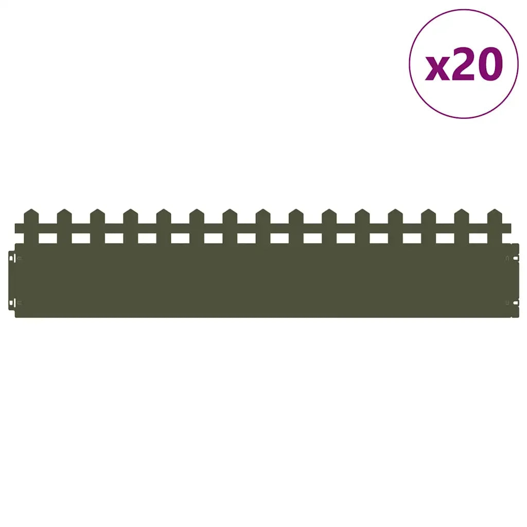 Bordure per prato 20 pz Verde oliva 103 x 0,05 x 22 cm Acciaio CFW6584875