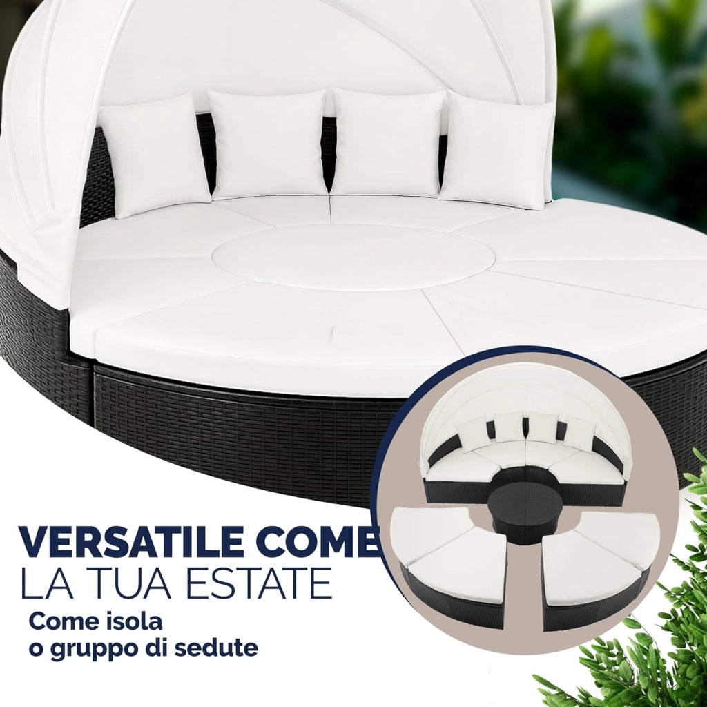 Isola Prendisole Polyrattan Ø230 Baldacchino Cuscini Lettino Set Lounge Componibile