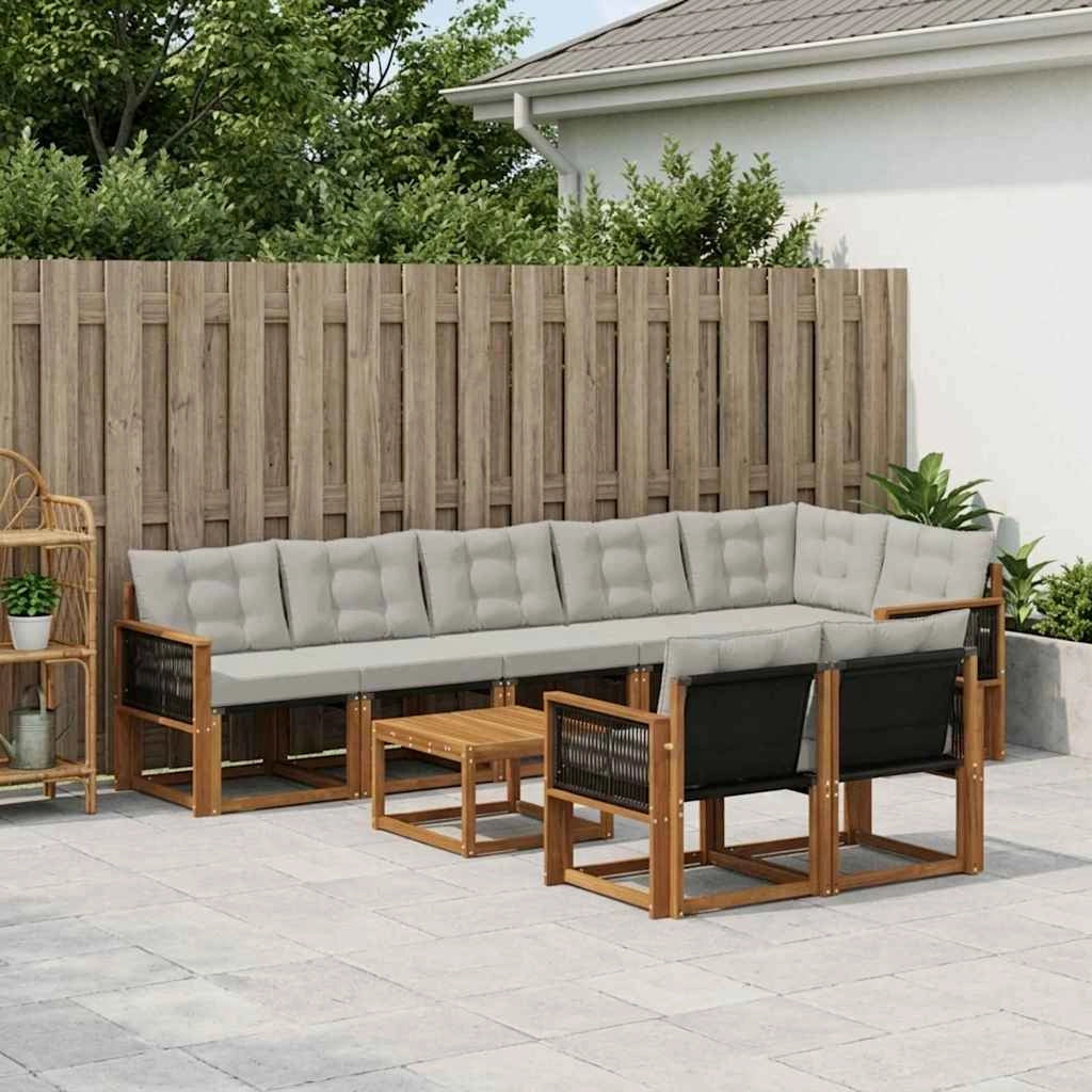 Set di divani da esterno 9 pz Naturale e Grigio Chiaro 3382047