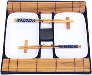 Set di Cibo da Sushi Completo a 10 pezzi - Con Piatti in Bambù e Cucchiai - Set di Cibi da Tavola in Ceramica di Alta Qualità in Scatola di Regalo