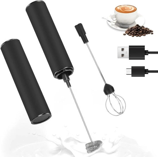 Melkopschuimer elettrico con ricarica USB e 2 velocità per caffè - latte - cappuccino - moka - macchiato - frappé.
