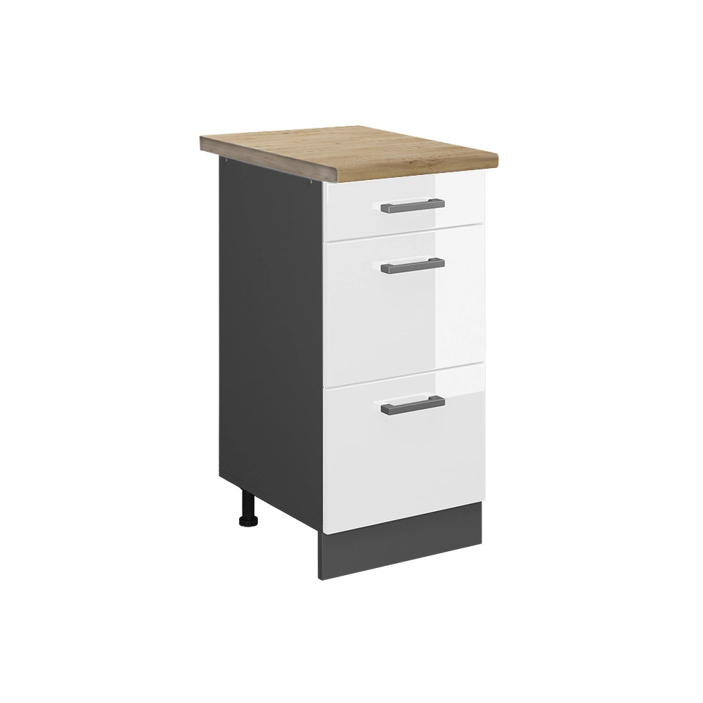 Vicco Mobiletto base per cucina Bianco lucido 40 cm con cassetti, PL Rovere