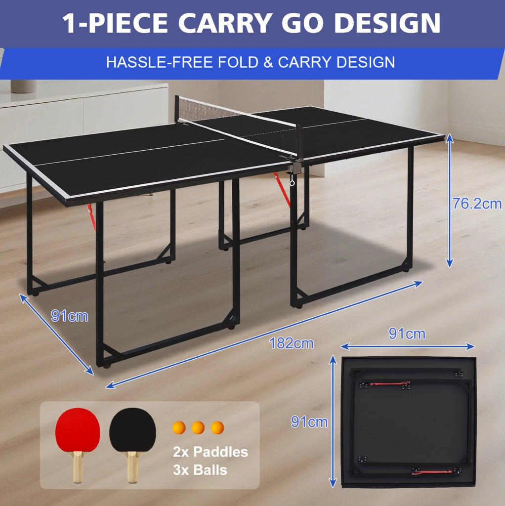 Tavolo da ping pong pieghevole 182 cm con rete e racchette