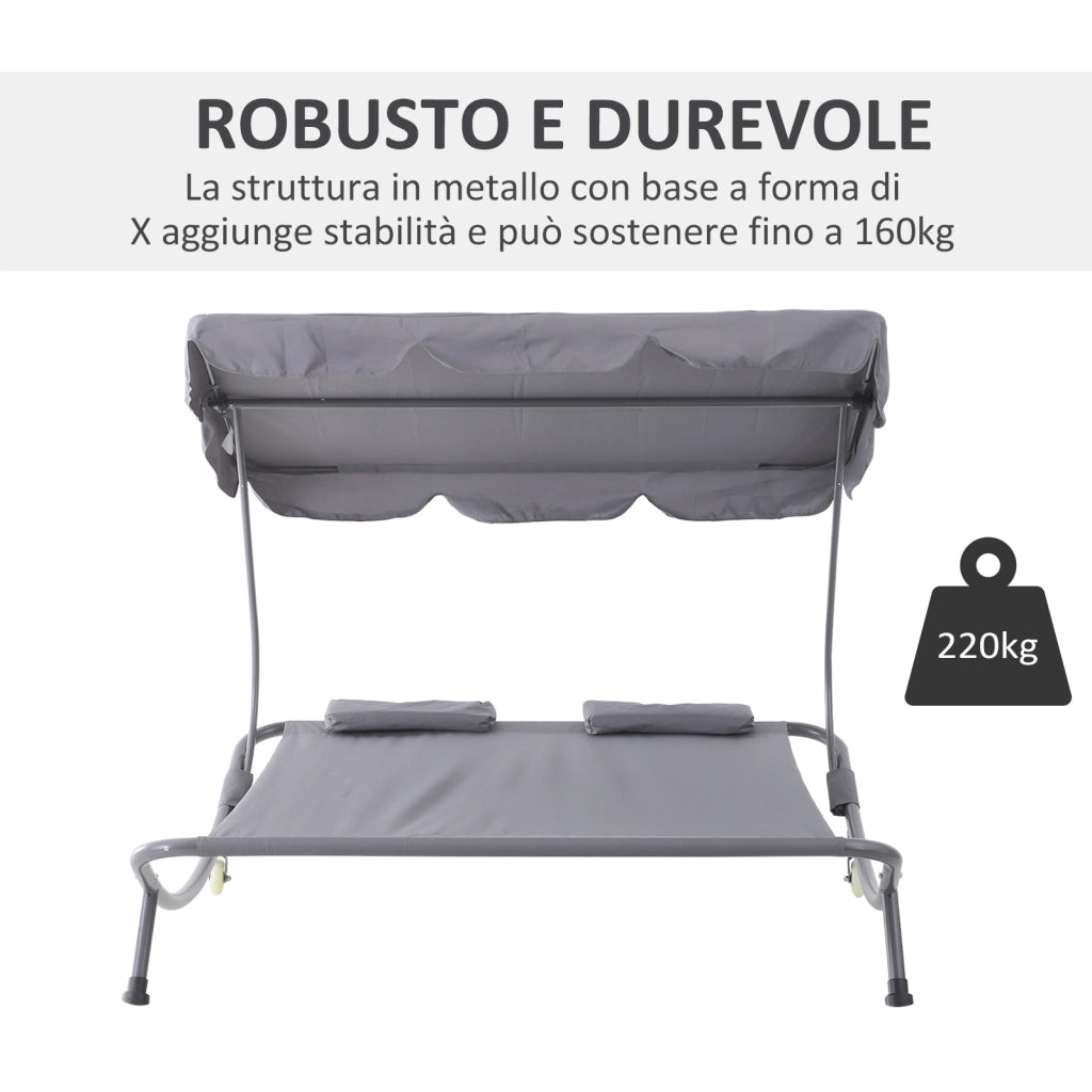EasyComfort Lettino Matrimoniale 2 Posti Parasole Regolabile da Esterno e Giardino 200x175x134cm Grigio