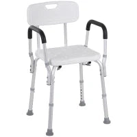 Sedia per Doccia in Alluminio con Altezza Regolabile e Piedini Antiscivolo, 51.5x51.5x71-84cm, Bianco