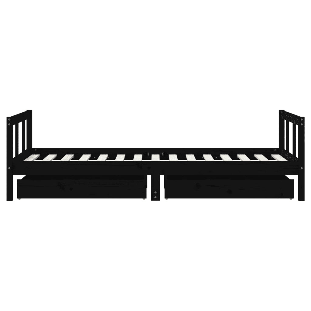 Giroletto per Bambini con Cassetti-Struttura Letto Bambini con contenitore Nero 90x190 cm Massello Pino