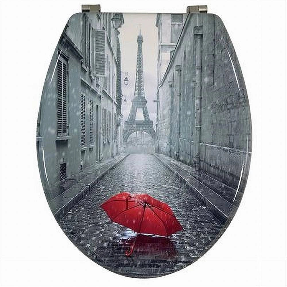 Trade Shop - Copriwater Universale Legno Mdf Tavoletta Bagno Wc Stampa Parigi Ombrello 52966a -