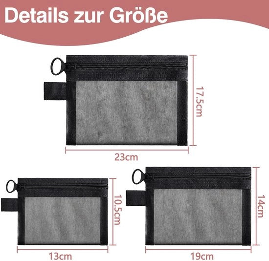 Set di trucchi in nylon a 3 parti - piccolo - per bagno - accessori da viaggio - progettato in formato compattibile 22,5 x 17,5 cm - cosmetici