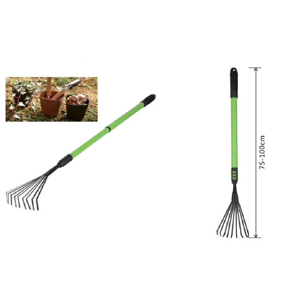 Trade Shop - Rastrello A 9 Denti Con Manico Allungabile Attrezzo Per Giardino 75-100 Cm 90075 -