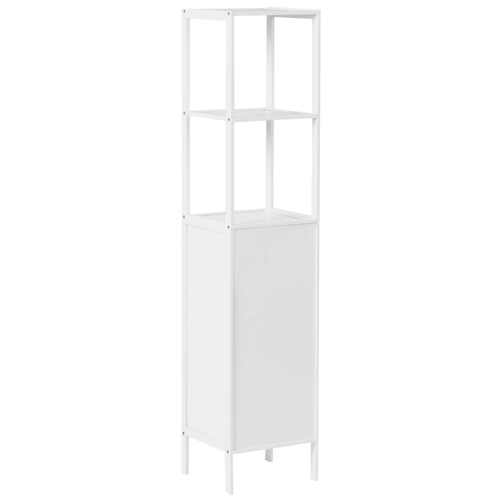 Armadietto da bagno minimalista in bambù con ripiani e porta in bianco stile Minimalista