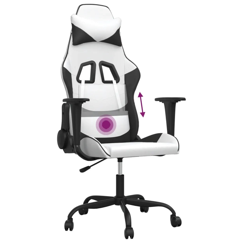 Sedia da Gaming | Sedia da e-sports Massaggiante Bianco e Nero in Similpelle