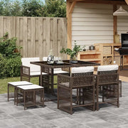 Set da Pranzo da Giardino 9pz con Cuscini Marrone in Polyrattan 3211677