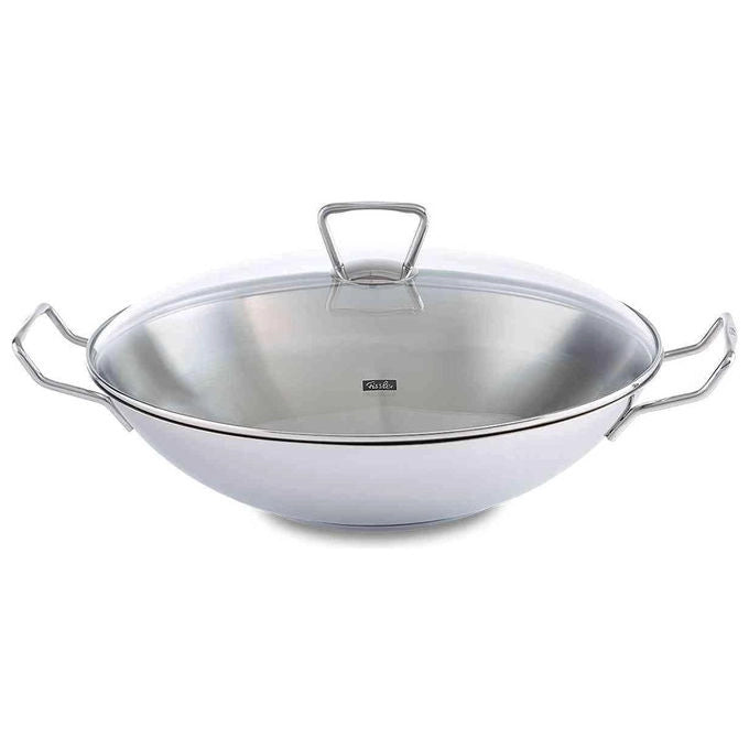 Fissler Padella Wok Kunming 36 cm Acciaio Inox con Coperchio in Vetro Induzione