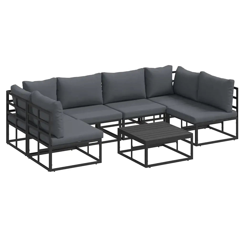 vidaXL Set Divano da Giardino con cuscino 7 pcs Nero Alluminio
