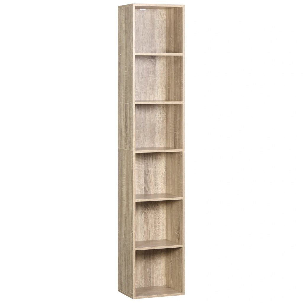 Libreria a cubi alta in rovere con 6 vani
