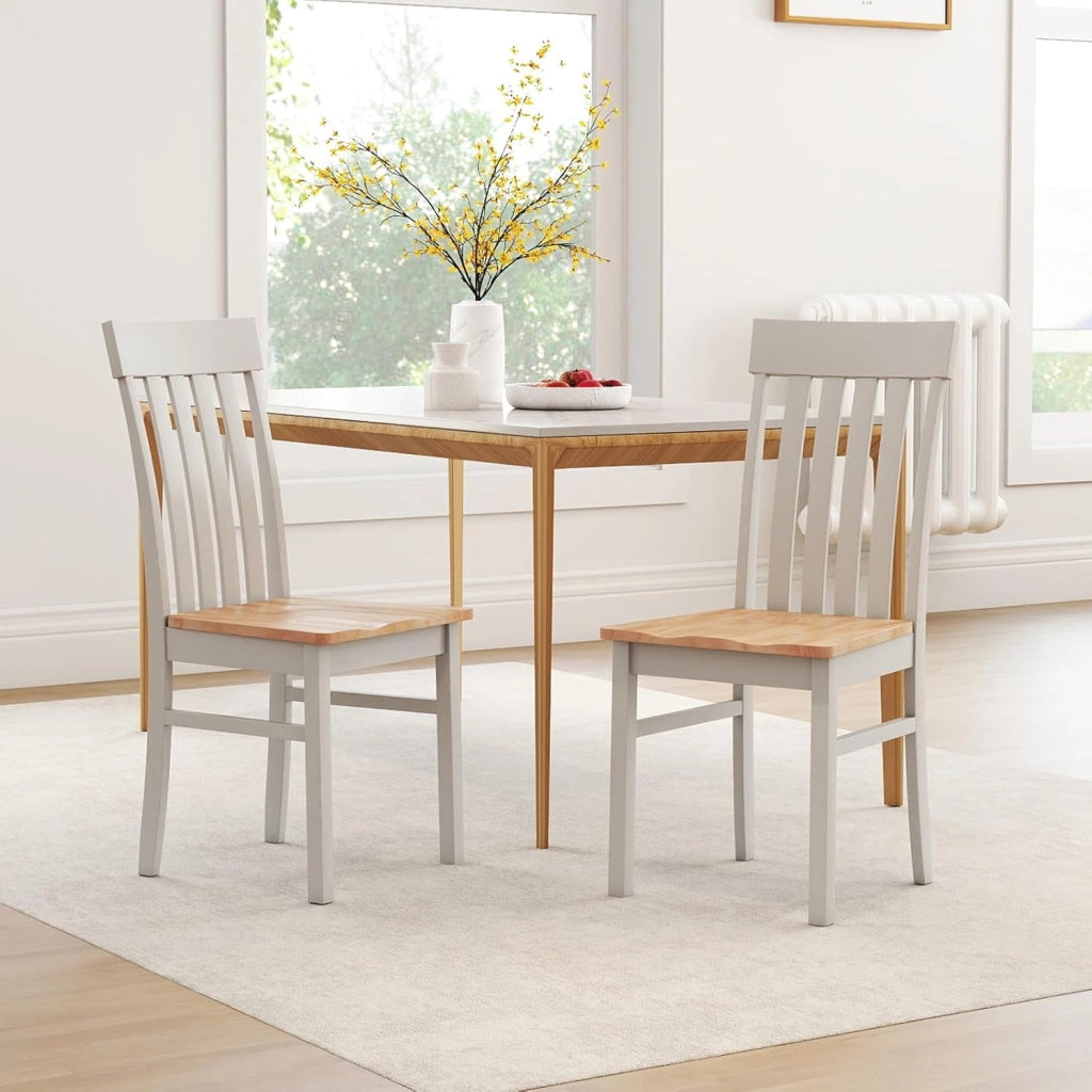 Set di 2 sedie da pranzo, sedie da cucina con schienale alto a doghe e seduta in legno di gomma, portata fino a 150 kg, 44 x 50,5 x 97 cm, per ristorante, caffetteria (naturale)