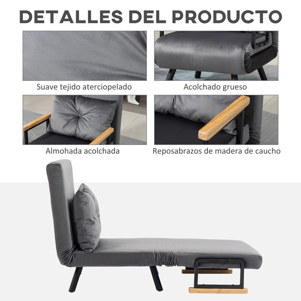 Letto Singolo Divano Letto Imbottito Grigio ¨C Zephmum ¨C 63x73x81 cm