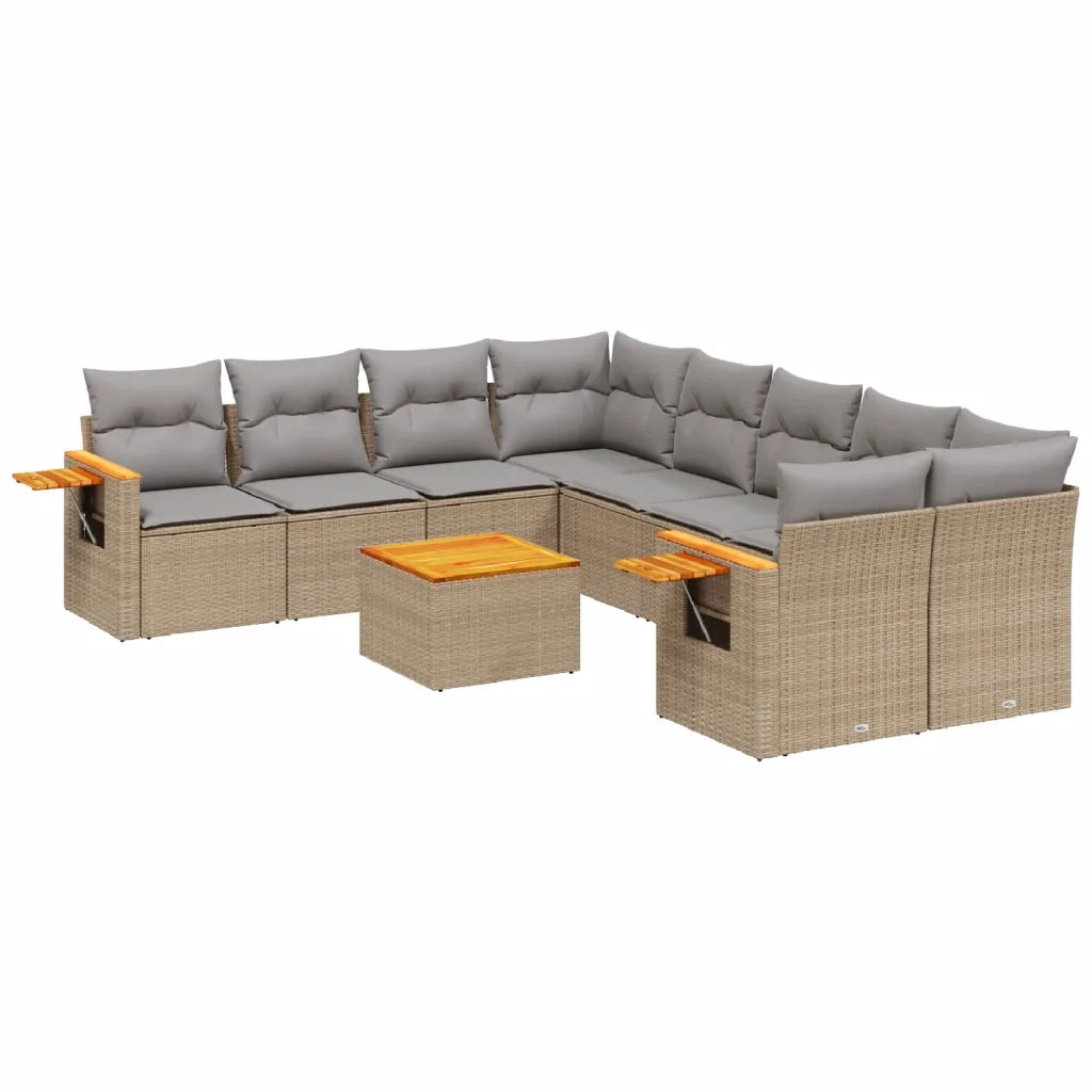 Set Divano da Giardino 9 pz con Cuscini Beige in Polyrattan 3259070
