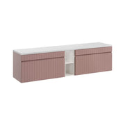 Set ICON: mobile sottolavabo 180cm rosa cipria con nicchie visibili bianche + piano per lavabo bianco