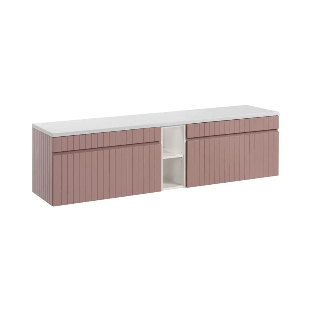 Set ICON: mobile sottolavabo 180cm rosa cipria con nicchie visibili bianche + piano per lavabo bianco